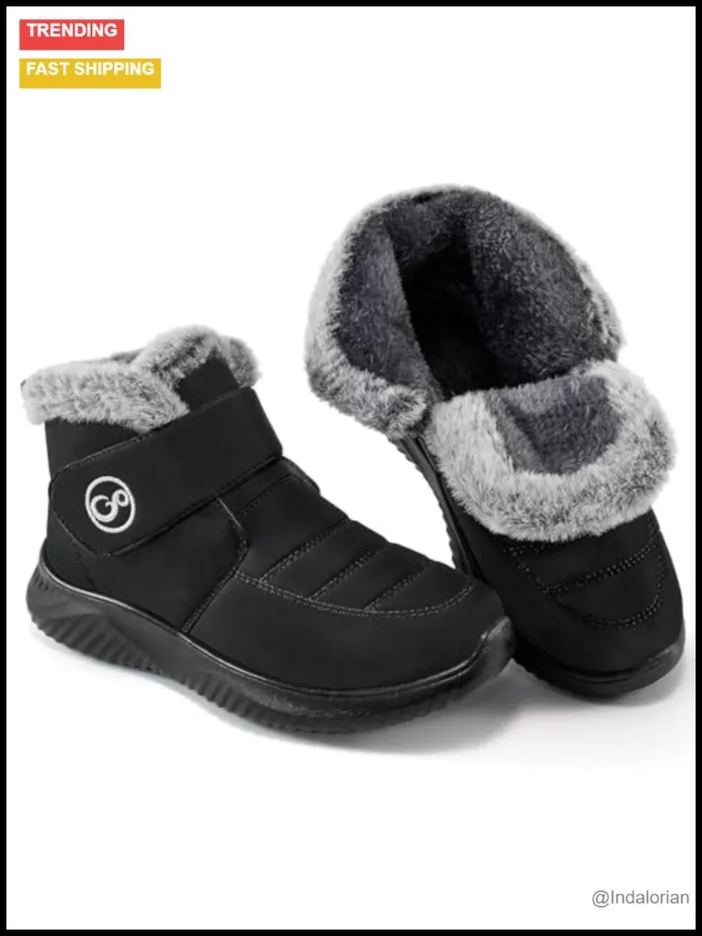 Waterproof Fur Lined Winter Snow Boots Hook & Loop Closure Non Slip